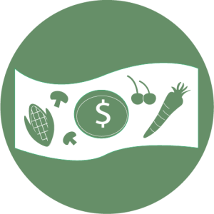 Icon pictures a dollar bill with produce on it